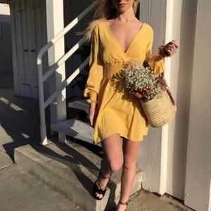 For Love and Lemons XS Chiquita Dress Yellow Sunshine Floral Mini Dress Smocked